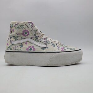 Vans Sk8 Hi Platform Skate Shoes Women's 8 Floral Cream Purple Green Sneakers